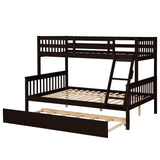 Twin Over Full Bunk Bed with Trundle, Convertible into 2 Beds, the Bunk Bed with Ladder and Safety Rails for Kids, Teens, Adults, Espresso - Home Elegance USA