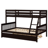 Twin Over Full Bunk Bed with Trundle, Convertible into 2 Beds, the Bunk Bed with Ladder and Safety Rails for Kids, Teens, Adults, Espresso - Home Elegance USA