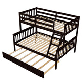 Twin Over Full Bunk Bed with Trundle, Convertible into 2 Beds, the Bunk Bed with Ladder and Safety Rails for Kids, Teens, Adults, Espresso - Home Elegance USA