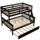 Twin Over Full Bunk Bed with Trundle, Convertible into 2 Beds, the Bunk Bed with Ladder and Safety Rails for Kids, Teens, Adults, Espresso - Home Elegance USA