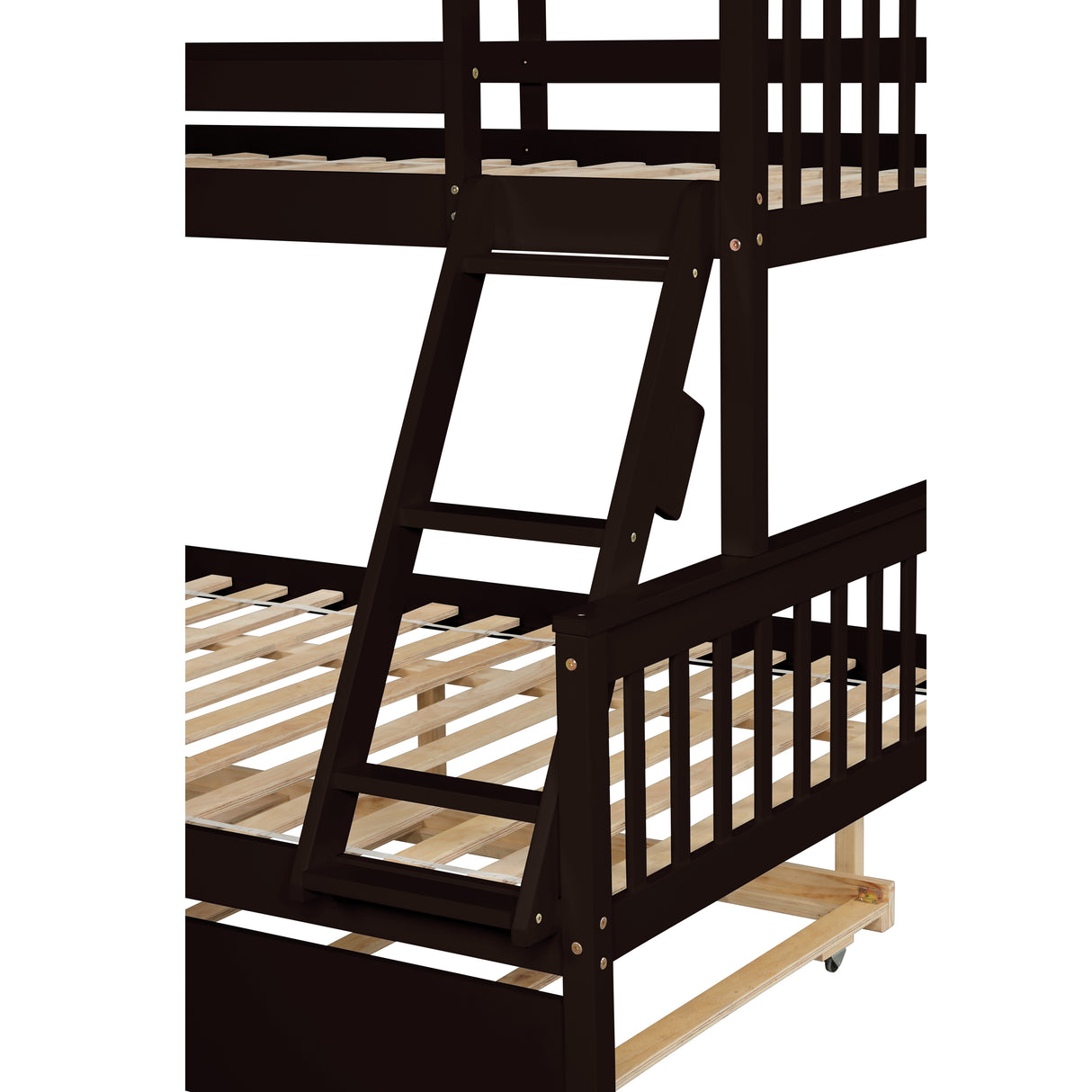 Twin Over Full Bunk Bed with Trundle, Convertible into 2 Beds, the Bunk Bed with Ladder and Safety Rails for Kids, Teens, Adults, Espresso - Home Elegance USA