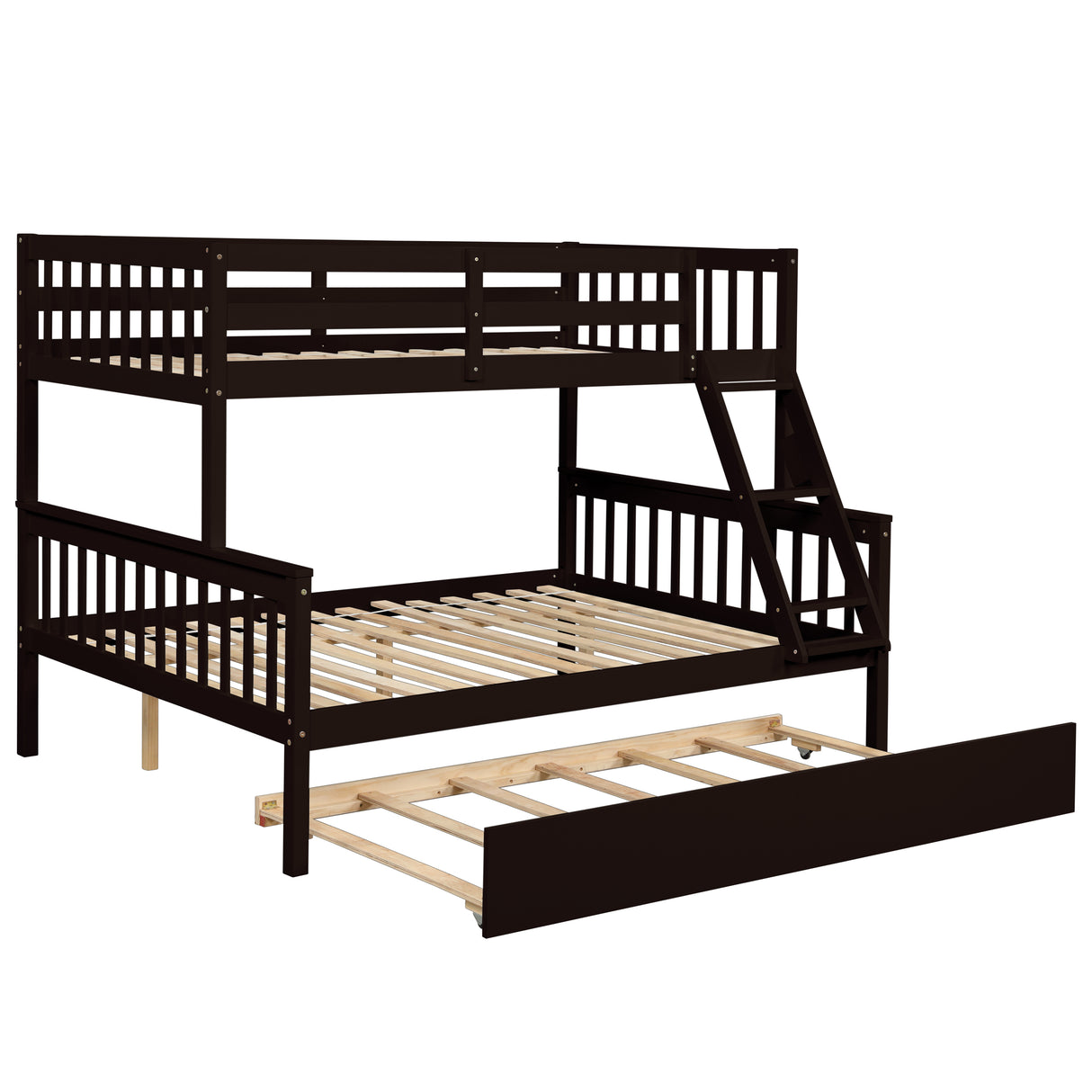 Twin Over Full Bunk Bed with Trundle, Convertible into 2 Beds, the Bunk Bed with Ladder and Safety Rails for Kids, Teens, Adults, Espresso - Home Elegance USA