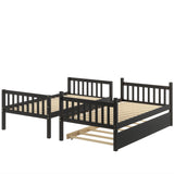 Twin Over Twin Bunk Beds with Trundle, Solid Wood Trundle Bed Frame with Safety Rail and Ladder, Kids/Teens Bedroom, Guest Room Furniture, Can Be converted into 2 Beds,Espresso - Home Elegance USA