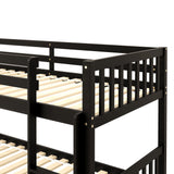 Twin Over Twin Bunk Beds with Trundle, Solid Wood Trundle Bed Frame with Safety Rail and Ladder, Kids/Teens Bedroom, Guest Room Furniture, Can Be converted into 2 Beds,Espresso - Home Elegance USA