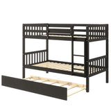 Twin Over Twin Bunk Beds with Trundle, Solid Wood Trundle Bed Frame with Safety Rail and Ladder, Kids/Teens Bedroom, Guest Room Furniture, Can Be converted into 2 Beds,Espresso - Home Elegance USA