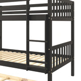 Twin Over Twin Bunk Beds with Trundle, Solid Wood Trundle Bed Frame with Safety Rail and Ladder, Kids/Teens Bedroom, Guest Room Furniture, Can Be converted into 2 Beds,Espresso - Home Elegance USA