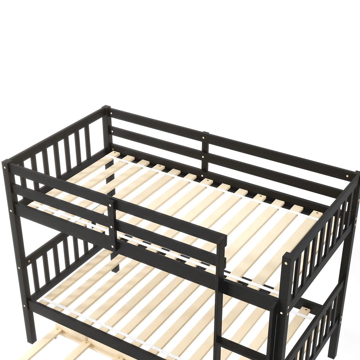 Twin Over Twin Bunk Beds with Trundle, Solid Wood Trundle Bed Frame with Safety Rail and Ladder, Kids/Teens Bedroom, Guest Room Furniture, Can Be converted into 2 Beds,Espresso - Home Elegance USA