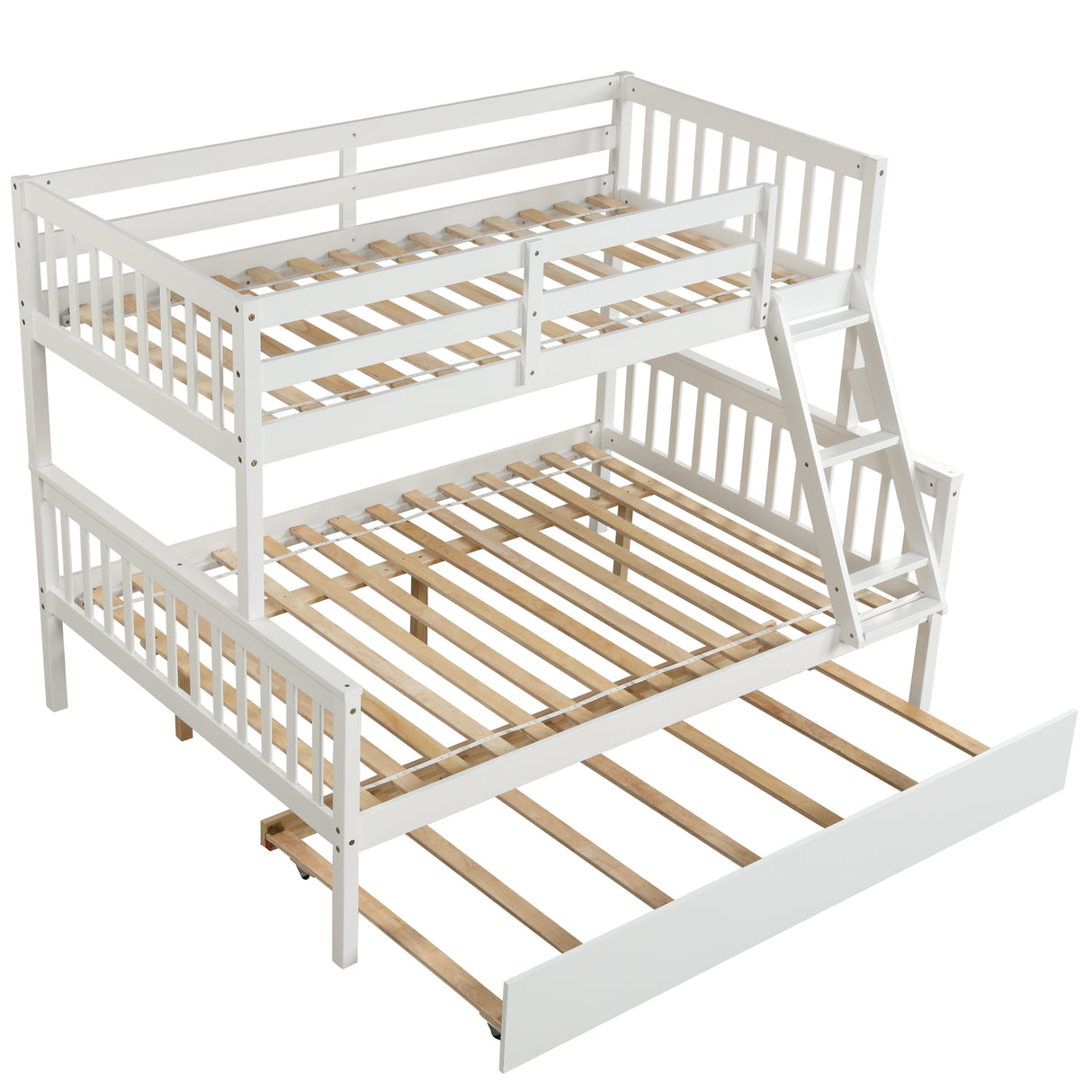 Twin Over Full Bunk Bed with Trundle, Convertible into 2 Beds, the Bunk Bed with Ladder and Safety Rails for Kids, Teens, Adults, White (Old Sku:W504S00030) - Home Elegance USA