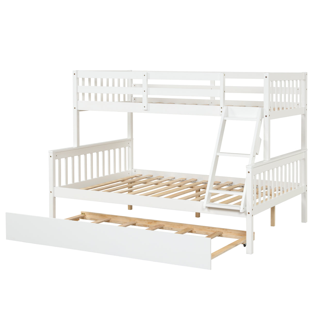 Twin Over Full Bunk Bed with Trundle, Convertible into 2 Beds, the Bunk Bed with Ladder and Safety Rails for Kids, Teens, Adults, White (Old Sku:W504S00030) - Home Elegance USA