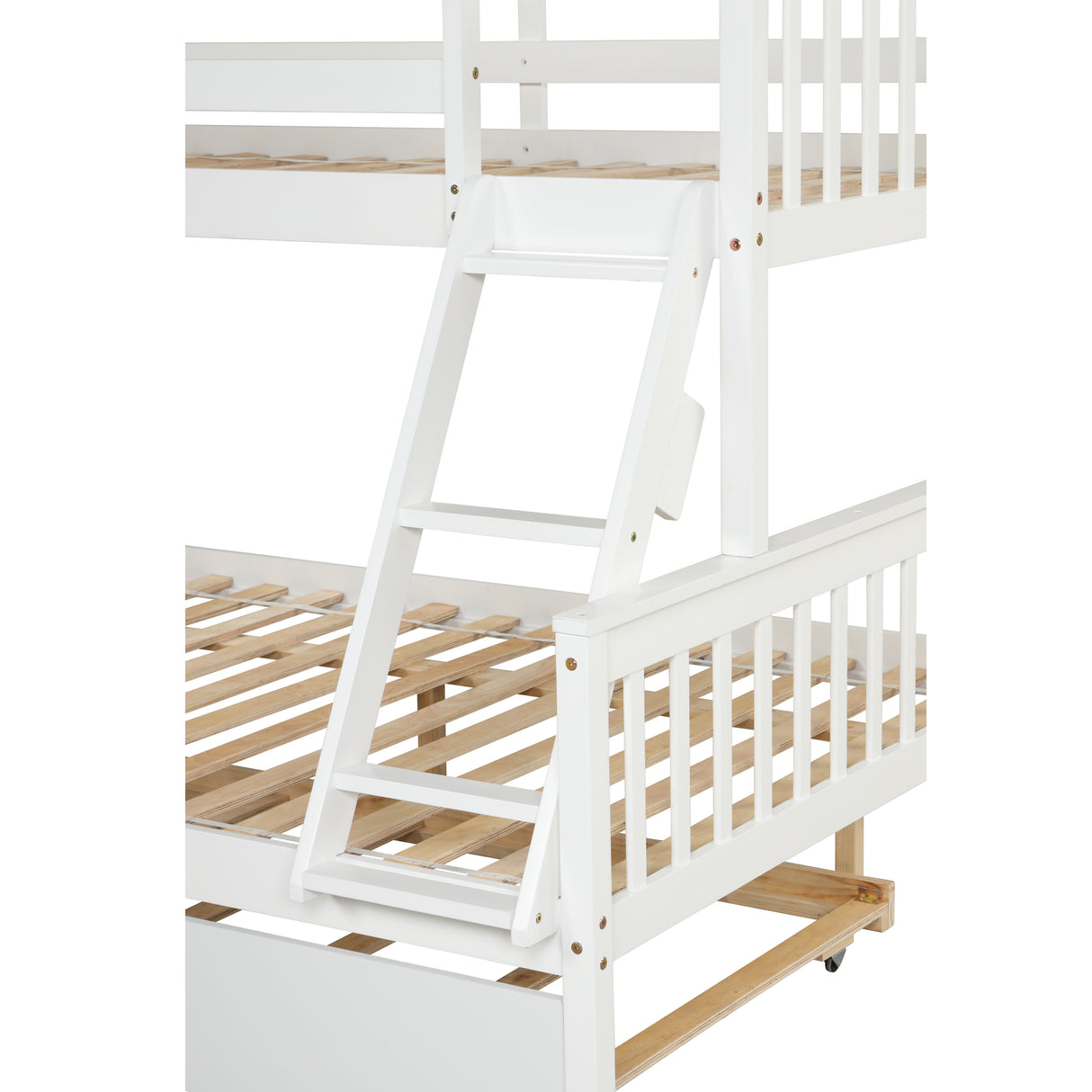 Twin Over Full Bunk Bed with Trundle, Convertible into 2 Beds, the Bunk Bed with Ladder and Safety Rails for Kids, Teens, Adults, White (Old Sku:W504S00030) - Home Elegance USA