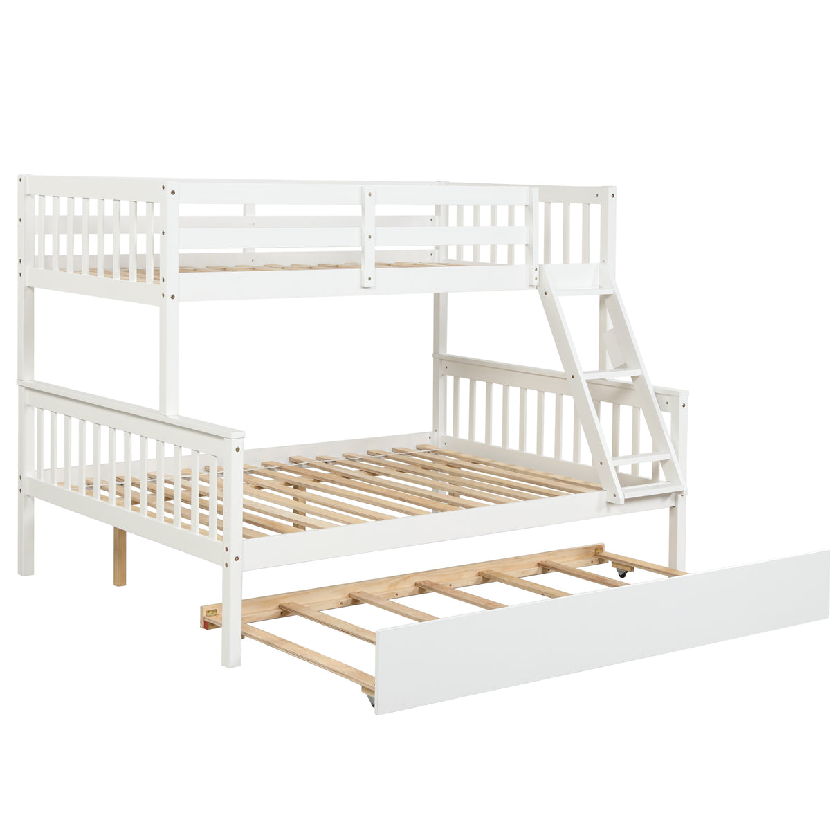 Twin Over Full Bunk Bed with Trundle, Convertible into 2 Beds, the Bunk Bed with Ladder and Safety Rails for Kids, Teens, Adults, White (Old Sku:W504S00030) - Home Elegance USA