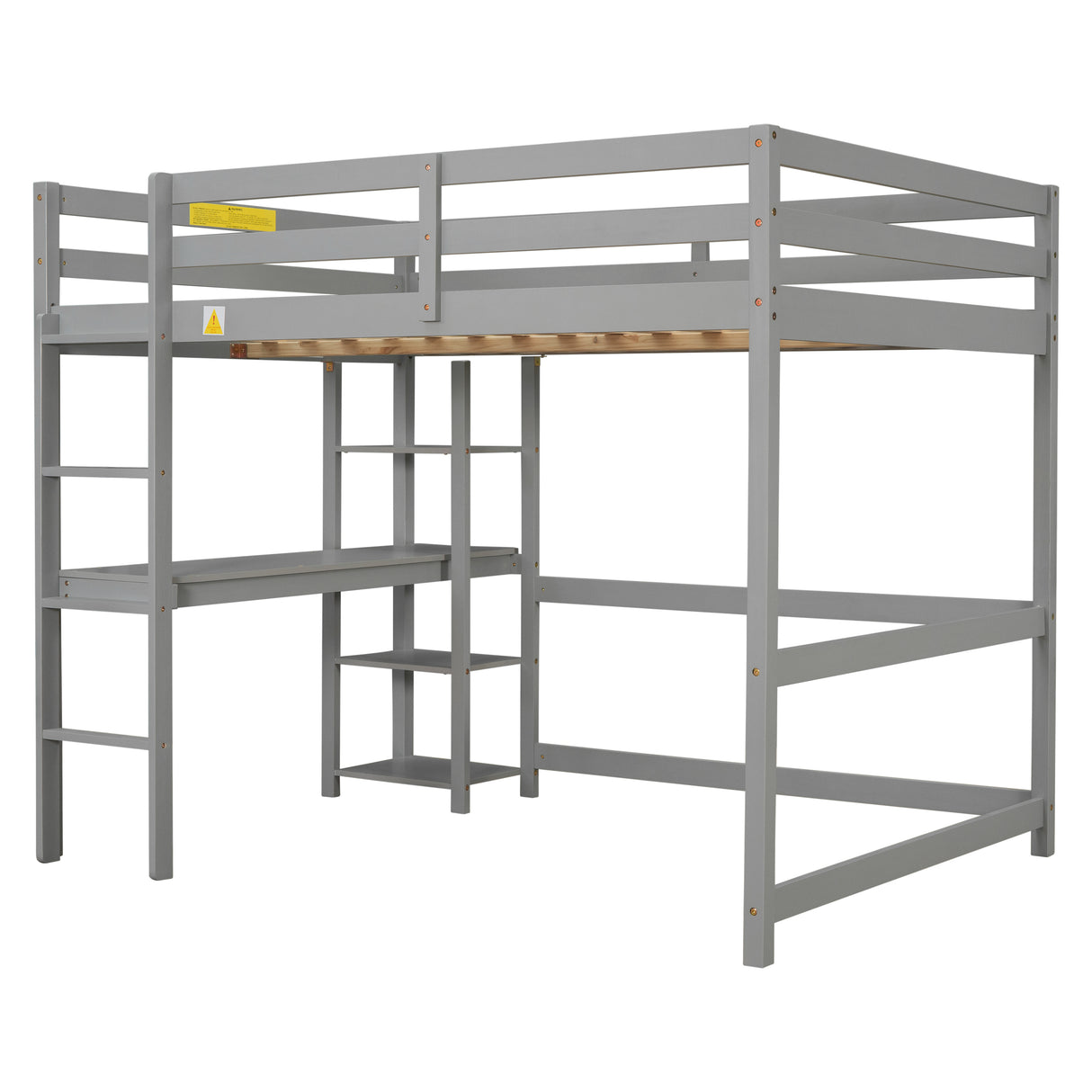 Full Loft Bed with Desk and Shelves,Gray - Home Elegance USA