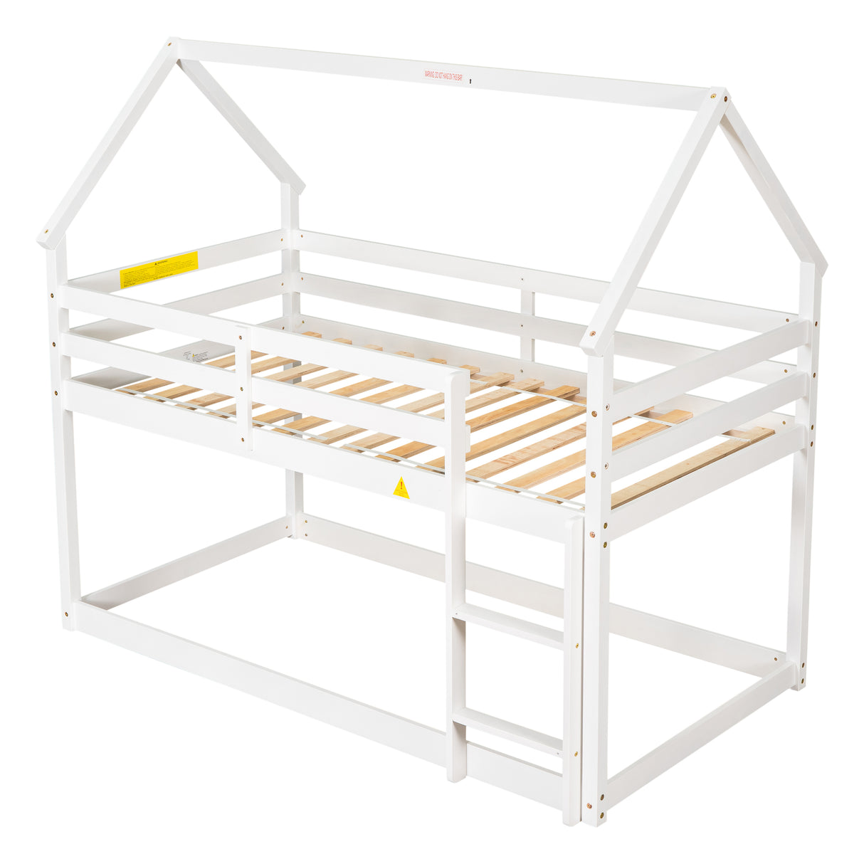 Twin over Twin Loft Bed with Roof Design, Safety Guardrail, Ladder, White - Home Elegance USA