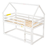 Twin over Twin Loft Bed with Roof Design, Safety Guardrail, Ladder, White - Home Elegance USA