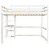 Full Loft Bed with Desk and Shelves,White - Home Elegance USA