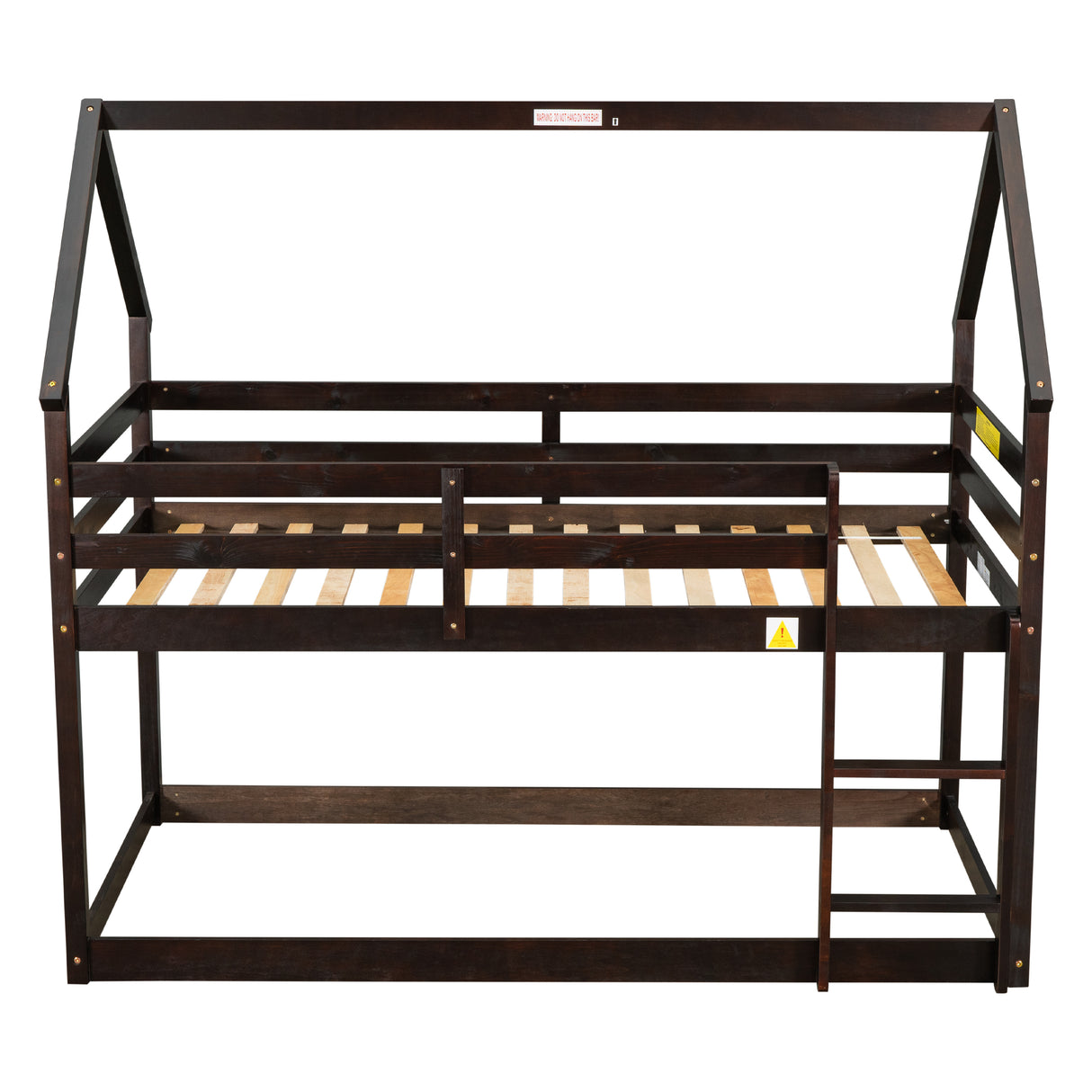 Twin over Twin Loft Bed with Roof Design, Safety Guardrail, Ladder, Espresso - Home Elegance USA