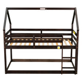 Twin over Twin Loft Bed with Roof Design, Safety Guardrail, Ladder, Espresso - Home Elegance USA