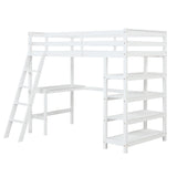 Twin Loft Bed with desk,ladder,shelves , White - Home Elegance USA