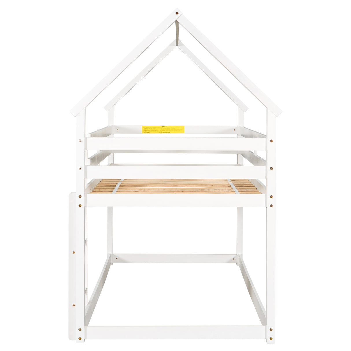 Twin over Twin Loft Bed with Roof Design, Safety Guardrail, Ladder, White - Home Elegance USA