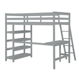 Loft Bed Twin with desk,ladder,shelves , Gray - Home Elegance USA