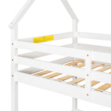 Twin over Twin Loft Bed with Roof Design, Safety Guardrail, Ladder, White - Home Elegance USA