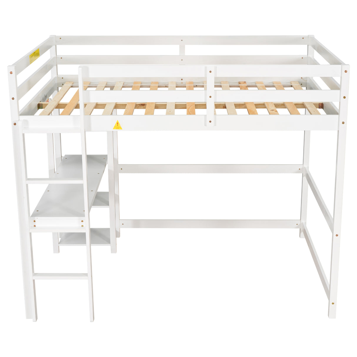 Full Loft Bed with Desk and Shelves,White - Home Elegance USA