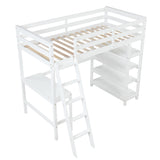 Twin Loft Bed with desk,ladder,shelves , White - Home Elegance USA