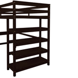 Twin Loft Bed with desk,ladder,shelves , Espresso - Home Elegance USA