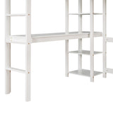 Full Loft Bed with Desk and Shelves,White - Home Elegance USA