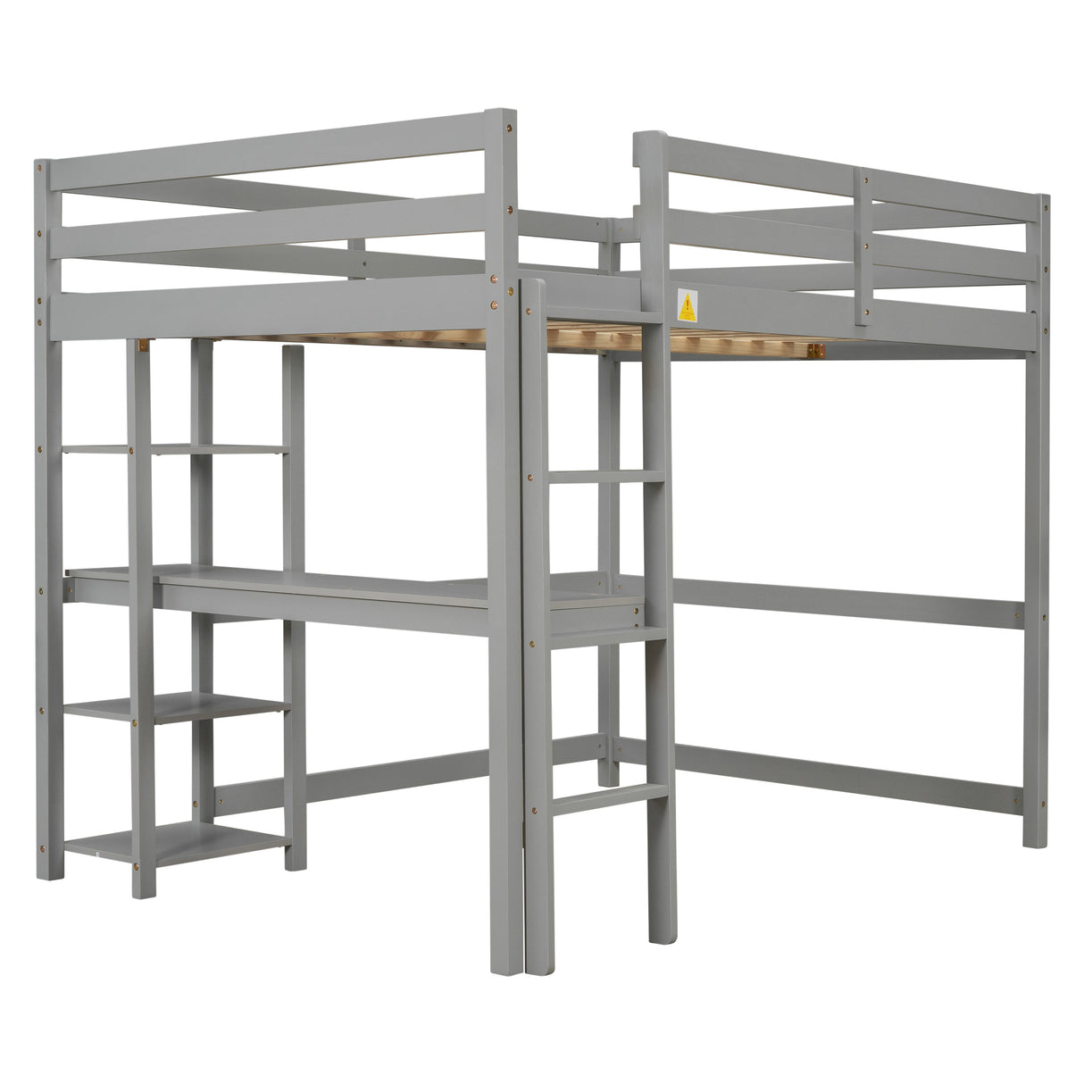 Full Loft Bed with Desk and Shelves,Gray - Home Elegance USA