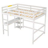 Full Loft Bed with Desk and Shelves,White - Home Elegance USA