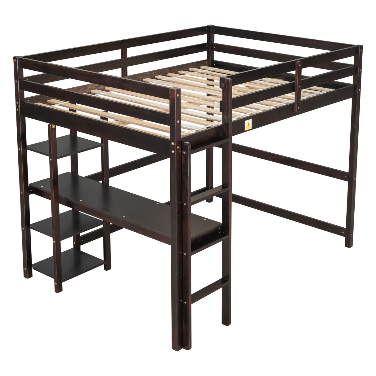 Full Loft Bed with Desk and Shelves,Espresso - Home Elegance USA