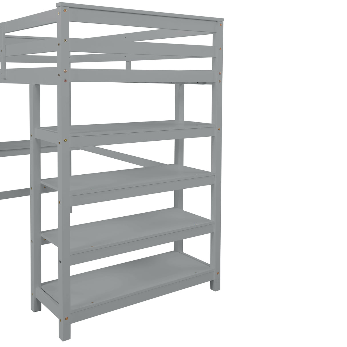 Loft Bed Twin with desk,ladder,shelves , Gray - Home Elegance USA