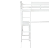 Twin Loft Bed with desk,ladder,shelves , White - Home Elegance USA