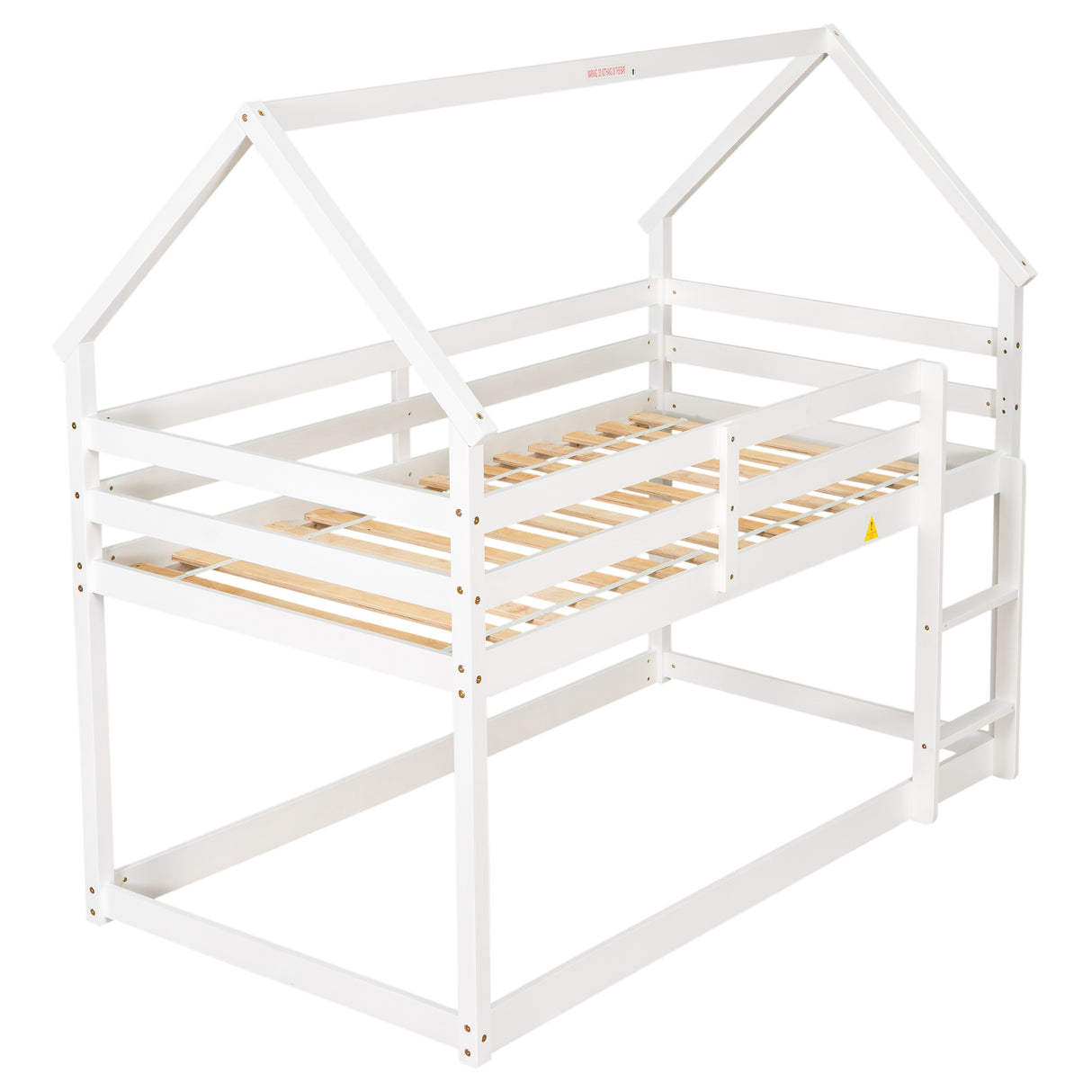 Twin over Twin Loft Bed with Roof Design, Safety Guardrail, Ladder, White - Home Elegance USA