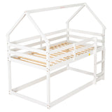 Twin over Twin Loft Bed with Roof Design, Safety Guardrail, Ladder, White - Home Elegance USA