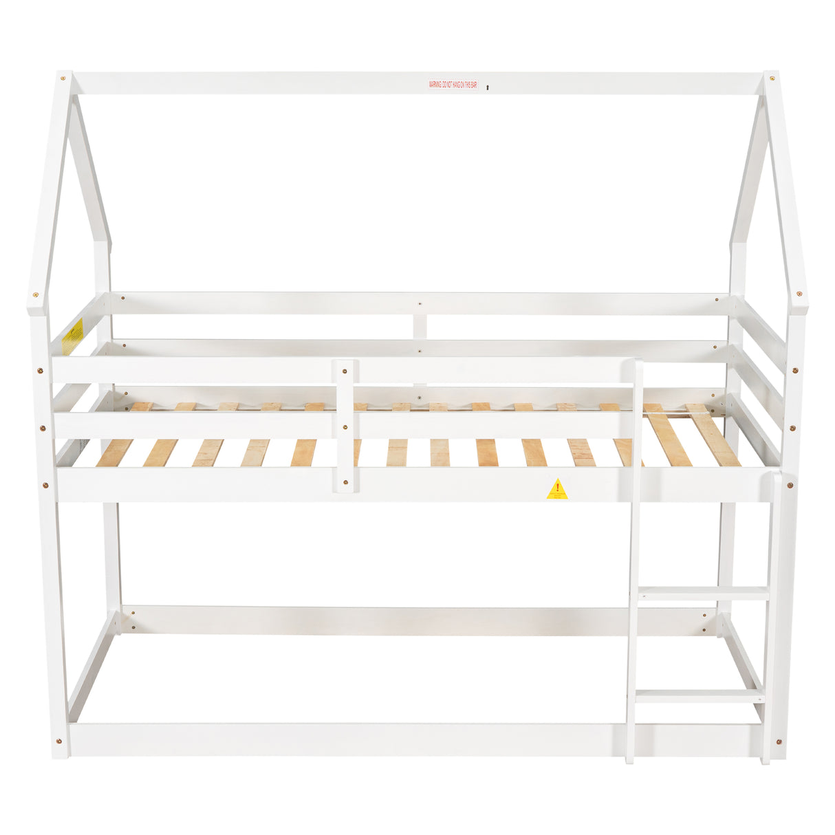 Twin over Twin Loft Bed with Roof Design, Safety Guardrail, Ladder, White - Home Elegance USA