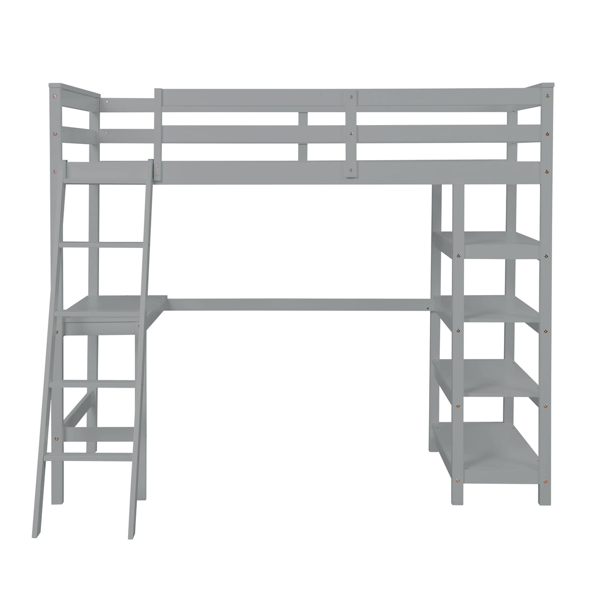 Loft Bed Twin with desk,ladder,shelves , Gray - Home Elegance USA