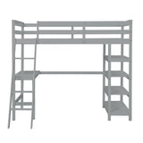 Loft Bed Twin with desk,ladder,shelves , Gray - Home Elegance USA