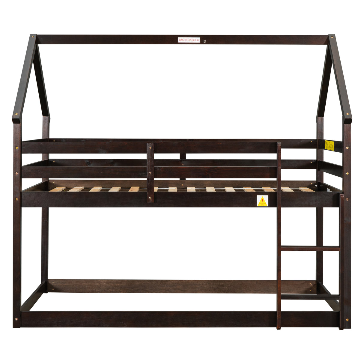 Twin over Twin Loft Bed with Roof Design, Safety Guardrail, Ladder, Espresso - Home Elegance USA