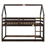 Twin over Twin Loft Bed with Roof Design, Safety Guardrail, Ladder, Espresso - Home Elegance USA