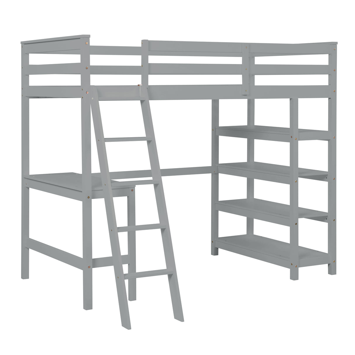 Loft Bed Twin with desk,ladder,shelves , Gray - Home Elegance USA