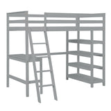 Loft Bed Twin with desk,ladder,shelves , Gray - Home Elegance USA