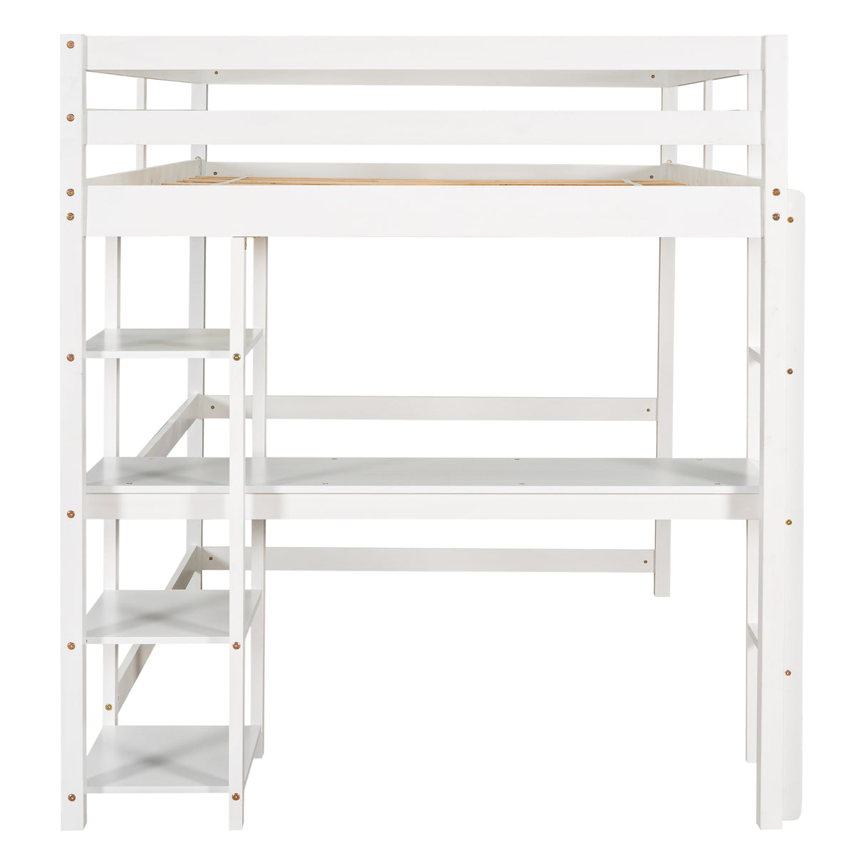 Full Loft Bed with Desk and Shelves,White - Home Elegance USA