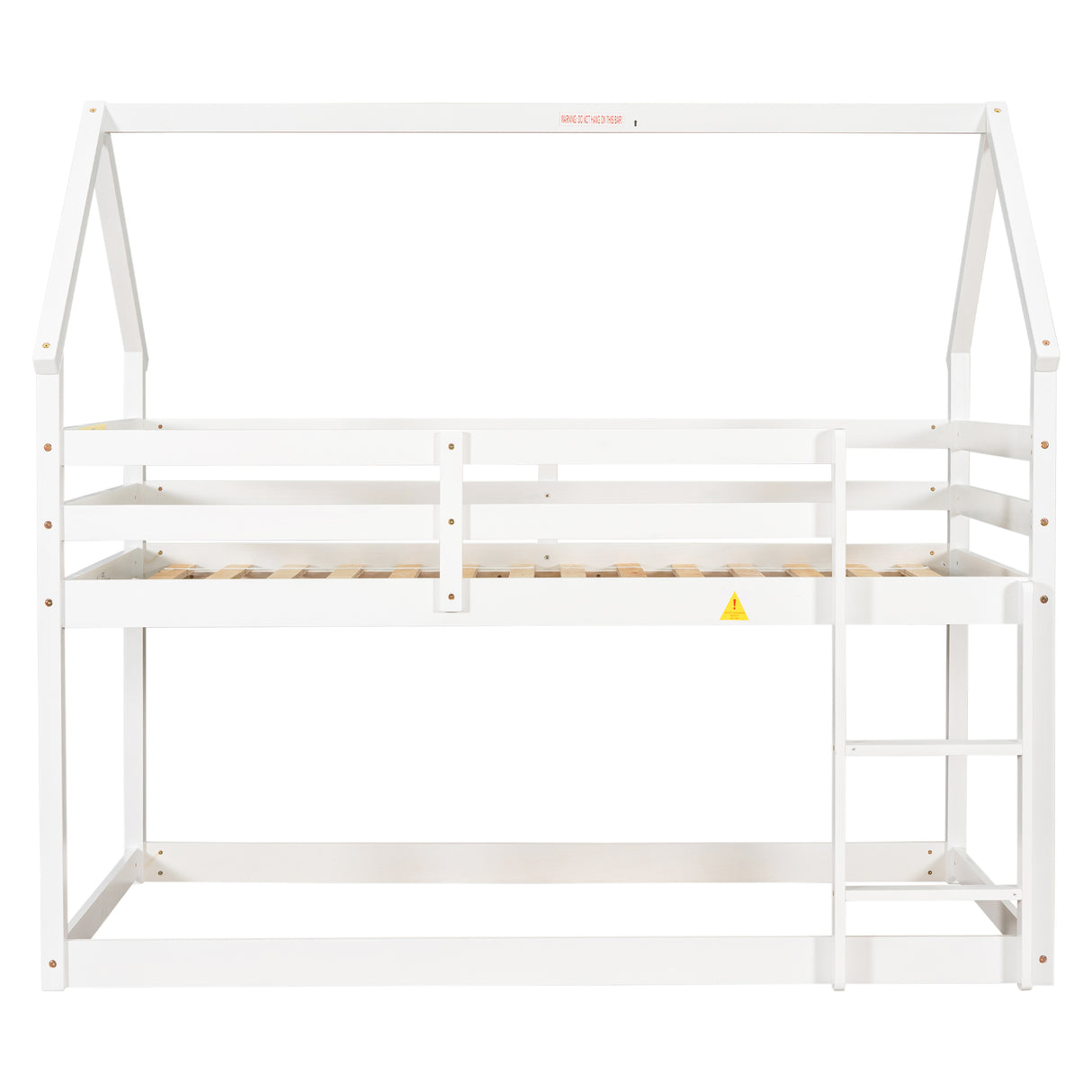 Twin over Twin Loft Bed with Roof Design, Safety Guardrail, Ladder, White - Home Elegance USA