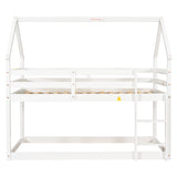 Twin over Twin Loft Bed with Roof Design, Safety Guardrail, Ladder, White - Home Elegance USA