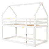 Twin over Twin Loft Bed with Roof Design, Safety Guardrail, Ladder, White - Home Elegance USA