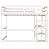 Full Loft Bed with Desk and Shelves,White - Home Elegance USA