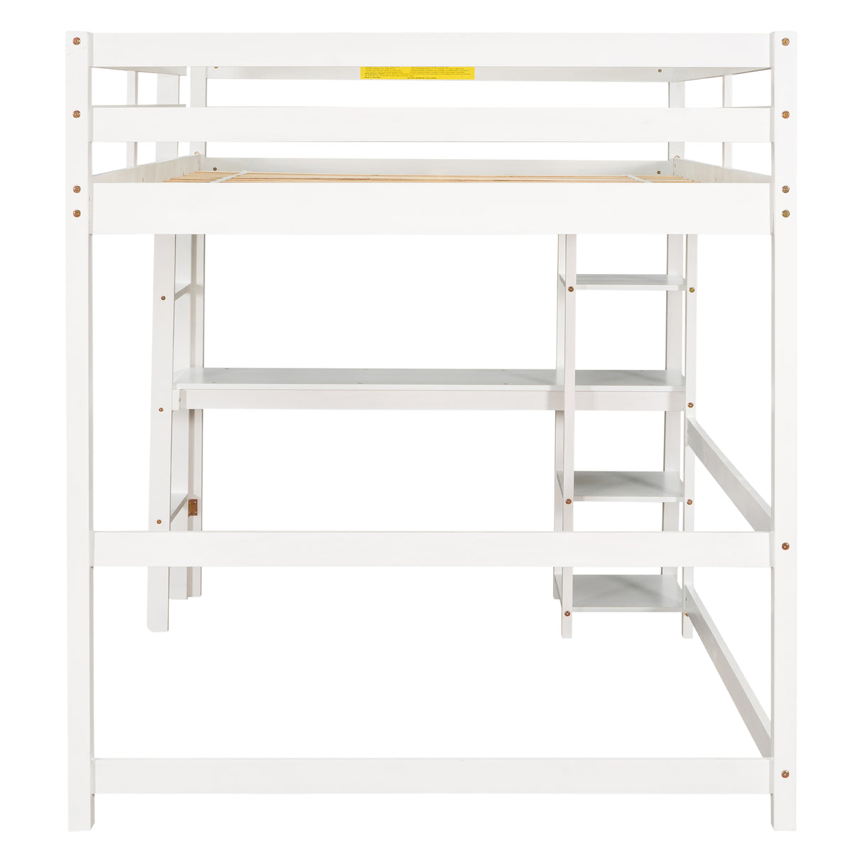 Full Loft Bed with Desk and Shelves,White - Home Elegance USA