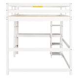 Full Loft Bed with Desk and Shelves,White - Home Elegance USA